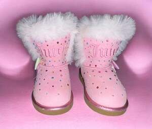 Juicy Couture Toddler Pink Faux Fur Rhinestone Bow Winter Boots Size 5